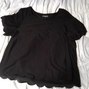 TOPSHOP scalloped edged black tee